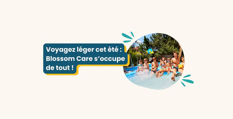 Famille voyageant léger en vacances avec bébé grâce à la livraison Blossom Care
