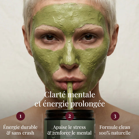 Complément alimentaire Powerfull Matcha Isis Superfood en poudre, favorise vitalité et concentration, présenté dans un sachet.