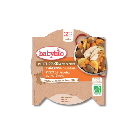 Patate douce des Landes Châtaigne d'Ardèche Pintade fermière de nos Régions 12 mois 230g Babybio - Blossom Care