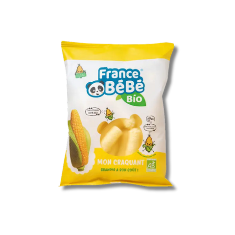 Croustilles de maïs nature pour bébé de 7 mois, 20g, marque France Bébé, snack sain et croquant.