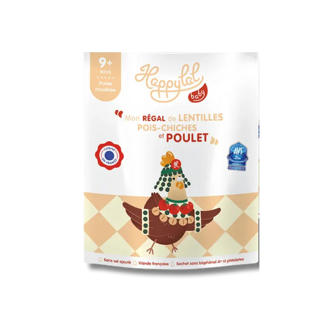Box repas Happylal Baby Ma semaine découverte Halal 9 mois et plus avec lentilles, pois chiches et poulet, image en gros plan