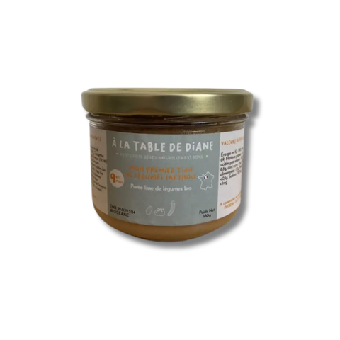 Tian de légumes sarthois de la marque À la table de Diane, plat pour bébé dès 6 mois, présenté dans un bol en verre de 180g.