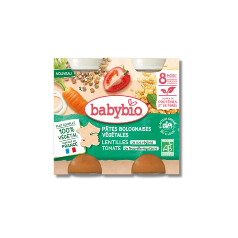 Pâtes bolognaises végétales Carottes Lentilles Tomates 8 mois 2x200g Babybio - Blossom Care