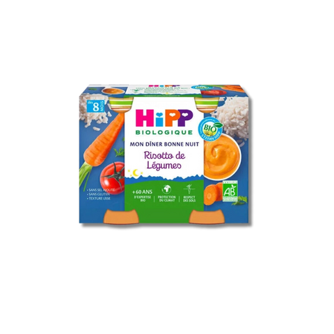 Boîte repas du soir Blossom Care pour 8 mois et plus, petits pots de risotto aux légumes, 2x190g, menu pour bébé.