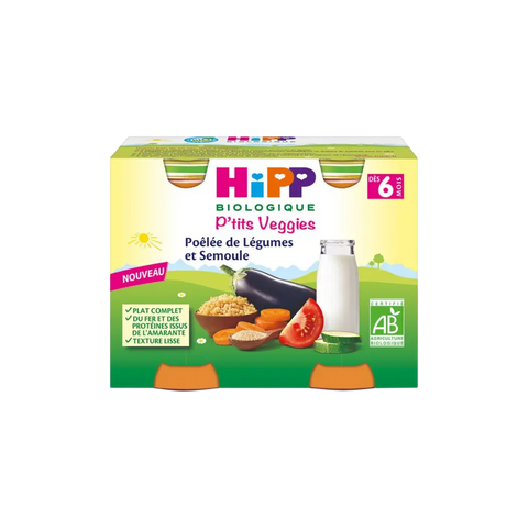 P'tits Veggies Poêlée de Légumes et Semoule pots 6 mois 2x190g HiPP - Blossom Care