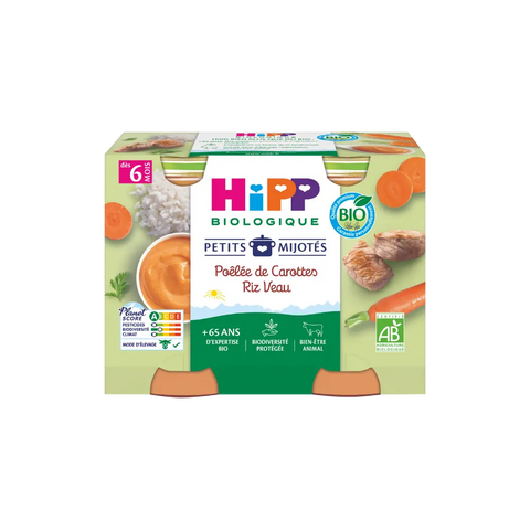 Poelée de Carottes Riz Veau Petits Mijotés 6 mois 2x190g HiPP - Blossom Care