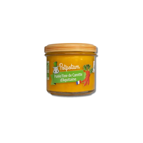 Purée fine de carotte bio Potpotam pour bébé de 4 mois, pot de 100 g, légumes doux et naturels pour nourrissons.