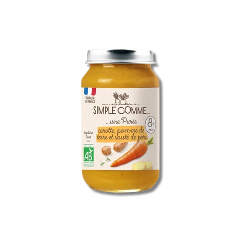 Assiette de carotte sautée et viande de porc pour bébé de 8 mois, 200g, marque Simple Comme, aliment pour bébé.