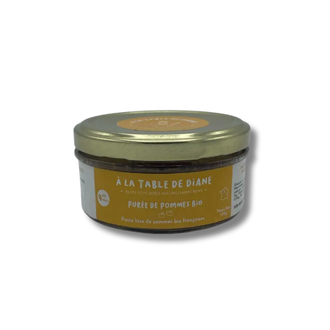 Purée de pommes bio de 130 g par À la table de Diane, dessert naturel avec une texture lisse et fruitée.