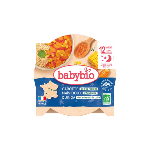 Bonne Nuit Carotte de nos régions Maïs doux d'Aquitaine Quinoa du Centre-Val de Loire 12 mois 230g Babybio - Blossom Care