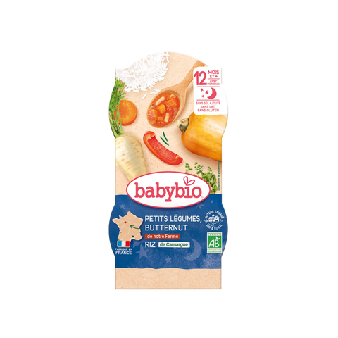 Bonne Nuit Petits Légumes Butternut de notre ferme Riz de Camargue 12 mois 2 x 200 g Babybio - Blossom Care
