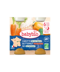 Repas du soir bébé Babybio Bonne Nuit Carotte, Butternut et Riz, 2x200 g, repas pour bébé de 6 mois.