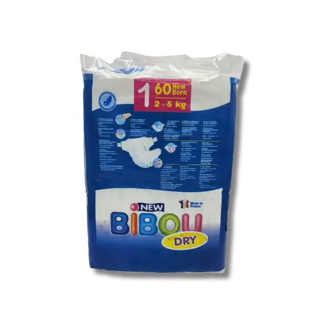 Couche Bibou Dry Taille T1 à T6, couche absorbante pour bébé, en tissu doux avec design coloré et ajustable.