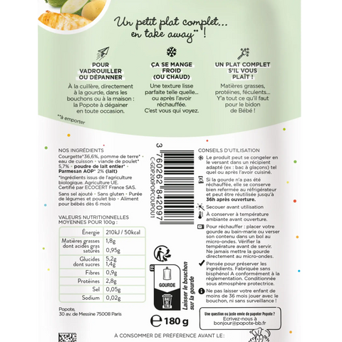 Petit Plat Courgette Poulet et Parmesan 6 mois 180g Popote - Blossom Care