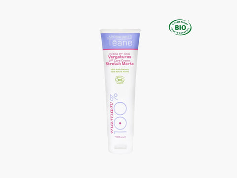 Crème anti-vergetures Laboratoires Téane 150 ml pour visage et corps, texture riche et hydratante visible dans le pot.