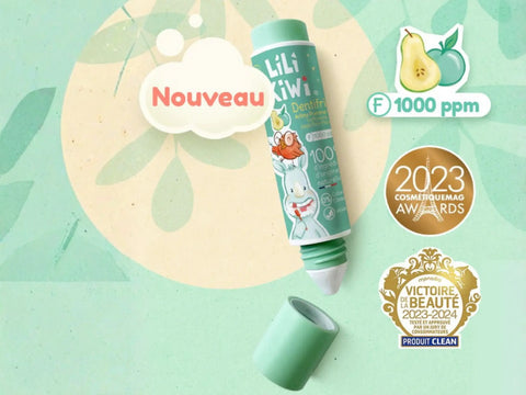 Dentifrice LiliKiwi Pomme Poire pour visage et corps, renforçant et protégeant l’émail avec une texture douce et naturelle.