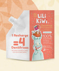 Recharge dentifrice framboise litchi LiliKiwi pour visage et corps, renforçant et protégeant l’émail dentaire.