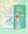 Recharge dentifrice Pomme Poire LiliKiwi pour visage et corps, renforce et protège l'émail, format pratique et écologique.
