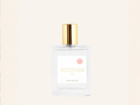 Parfum Eau de Toilette Minois Paris Senteur Délicate avec flacon élégant et design épuré, vue en gros plan.