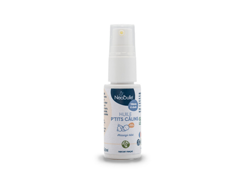 Huile de massage neutre P'tits Câlins Néobulle pour visage et corps, flacon de 20ml, texture douce et apaisante