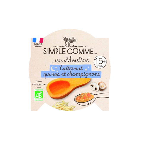 Assiette de pâtes et céréales Simple Comme à base de butternut et quinoa pour bébé de 15 mois, 230g, présentation en assiette.