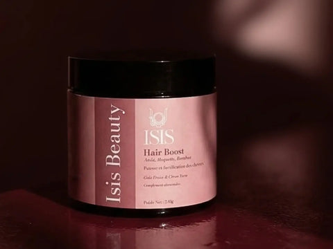 Complément alimentaire Hair Boost d'Isis Superfood pour la pousse des cheveux et lutter contre la chute capillaire.
