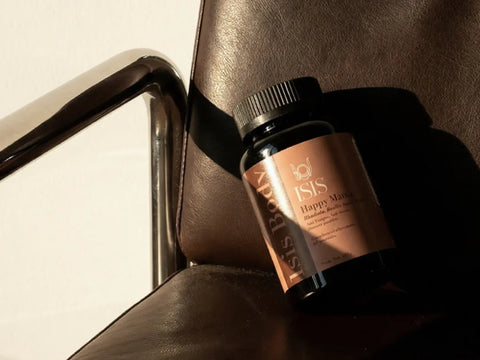 Complément alimentaire Isis Superfood Happy Mama Énergie et Moral, boîte avec capsules ou poudre, santé et bien-être pour maman.